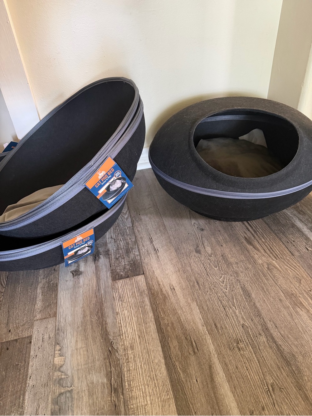 2 - Black Zippered Cat Bed Pod with Cushion $30 each